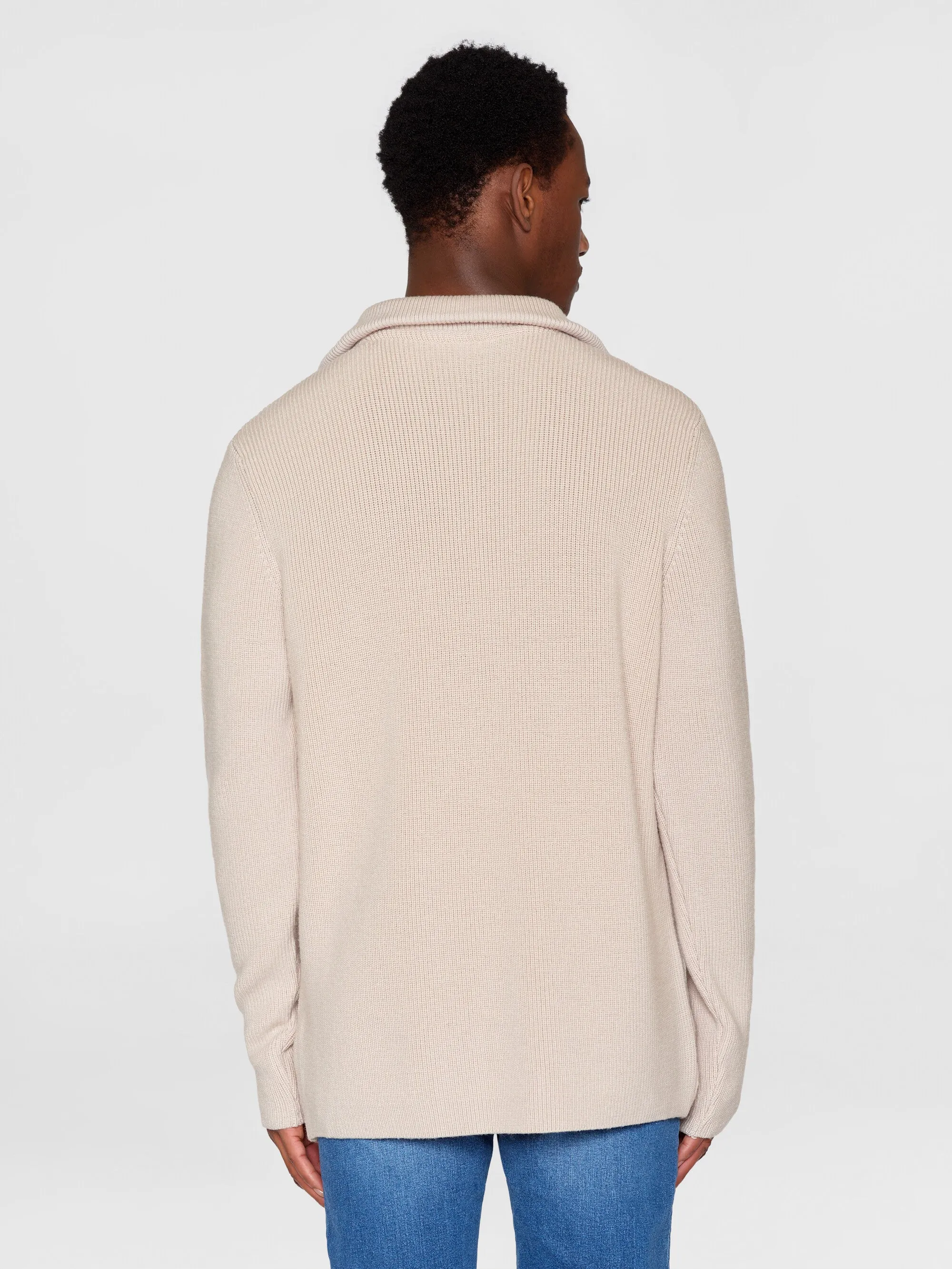 1/2 neck zip merino wool rib knit - Kelp