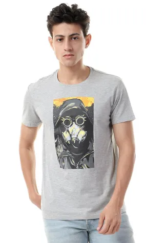 57541 Heather Grey With Front Print Casual Tee