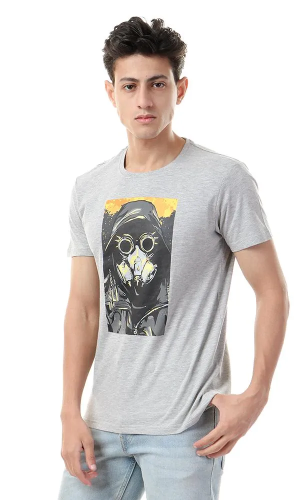 57541 Heather Grey With Front Print Casual Tee