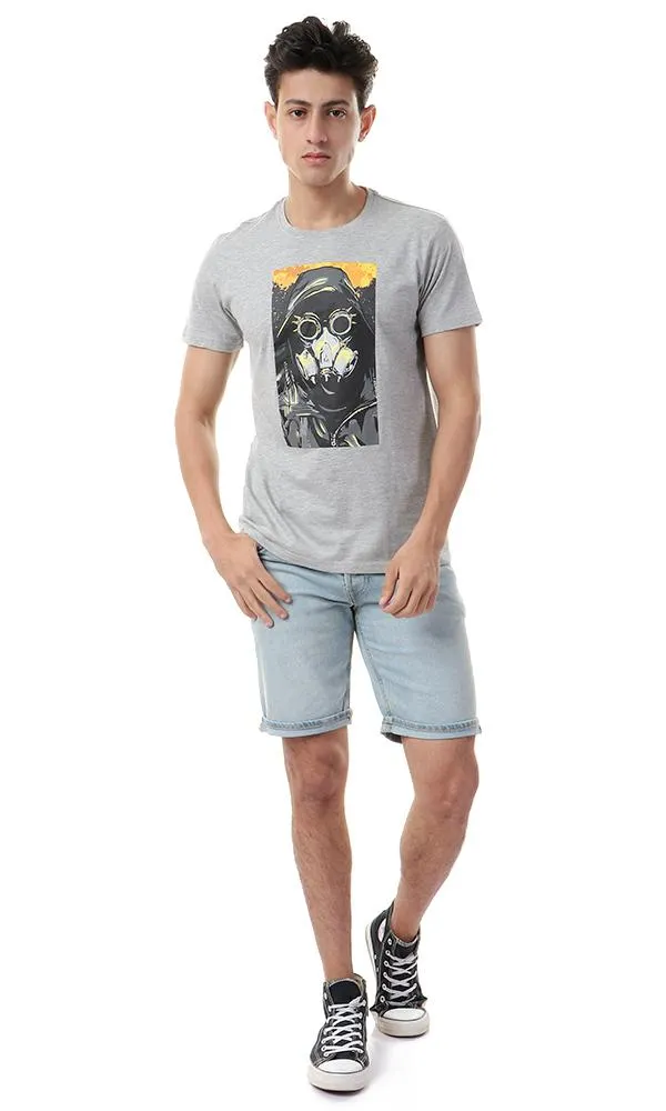 57541 Heather Grey With Front Print Casual Tee