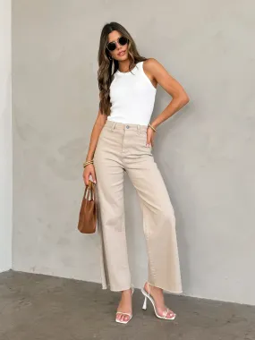 Almond Chai Wide leg Crop Jeans