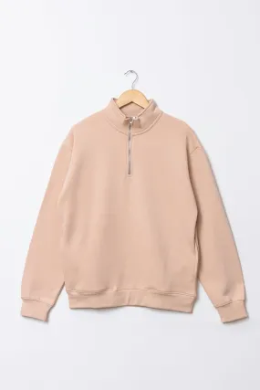 Basic Sweatshirt with Zip Neck