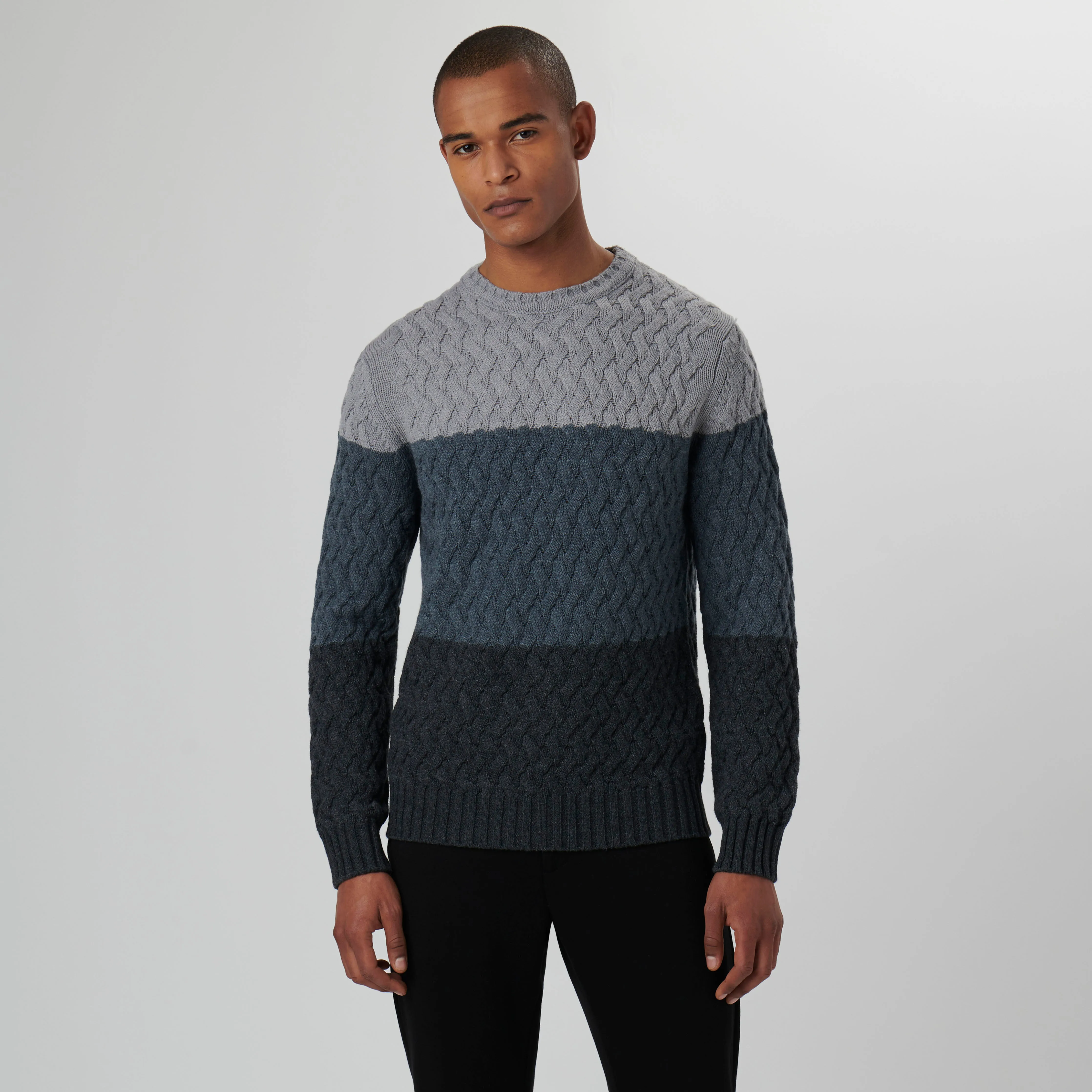 Basketweave Stitch Crew Neck Sweater