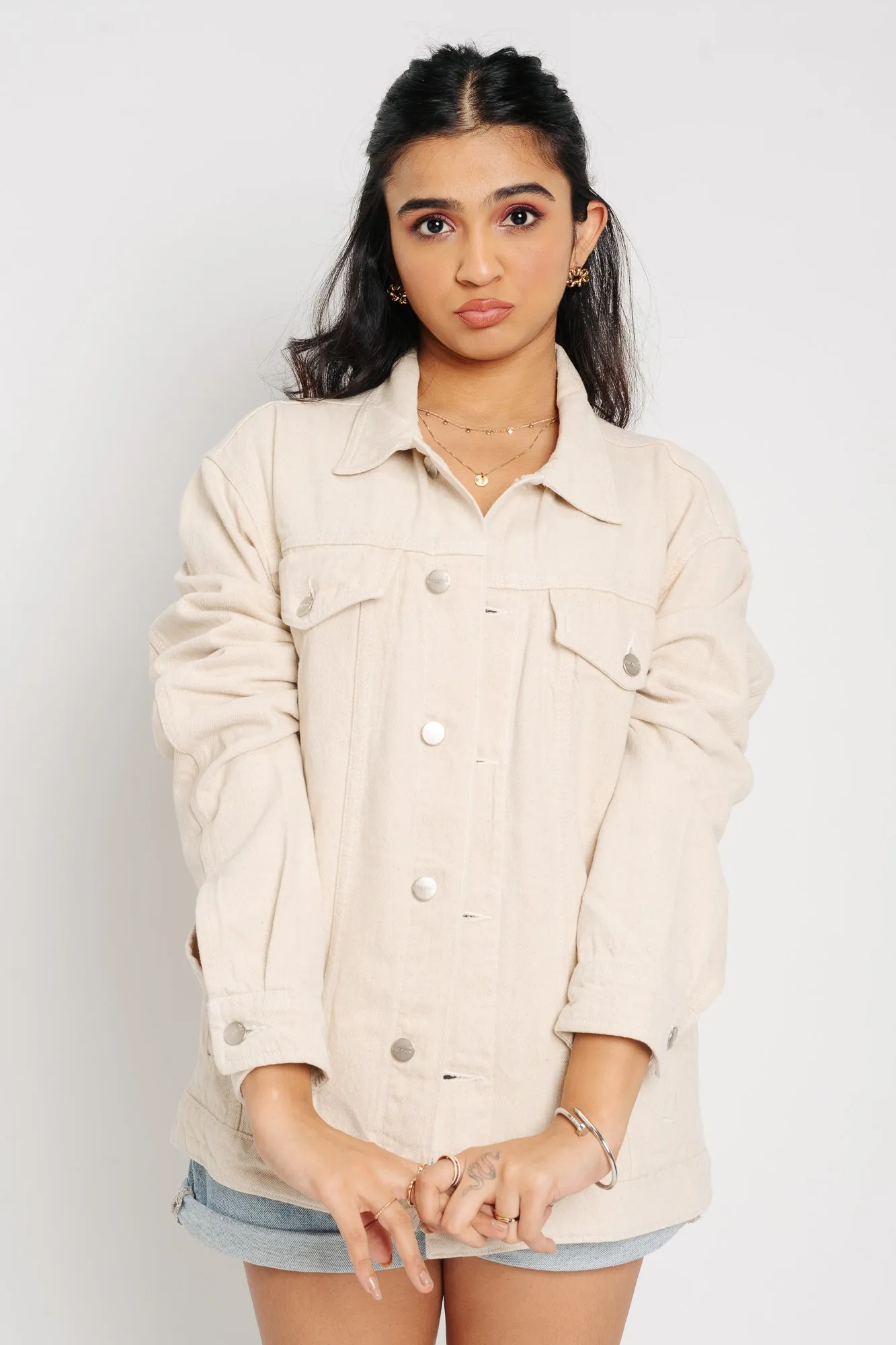 Beige Flag Denim Jacket