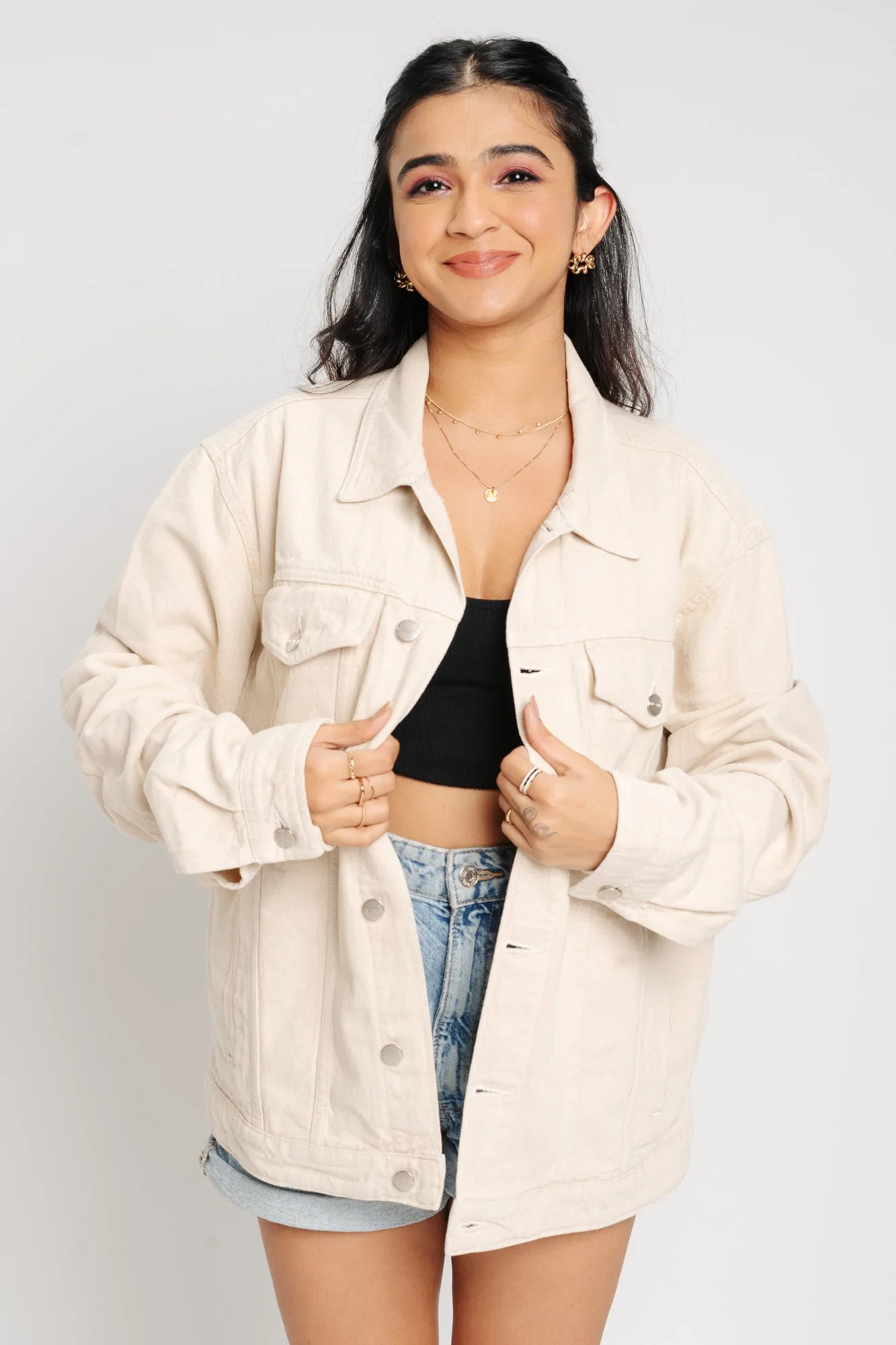 Beige Flag Denim Jacket