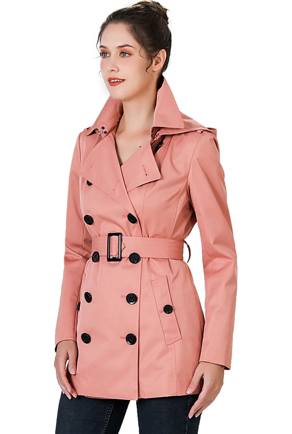 BGSD Women Evelyn Waterproof Classic Hooded Short Trench Coat