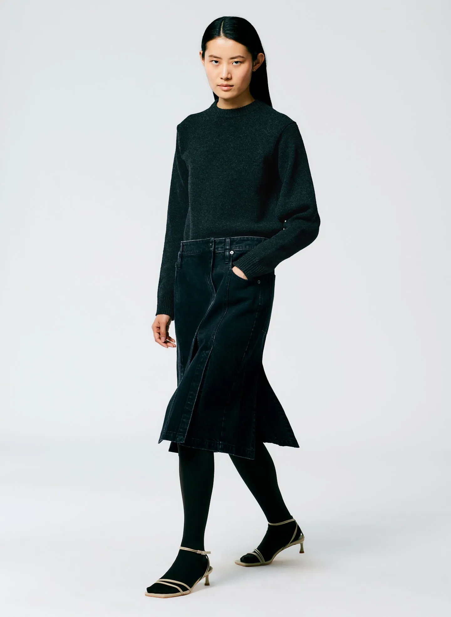 Black Denim Paneled Skirt