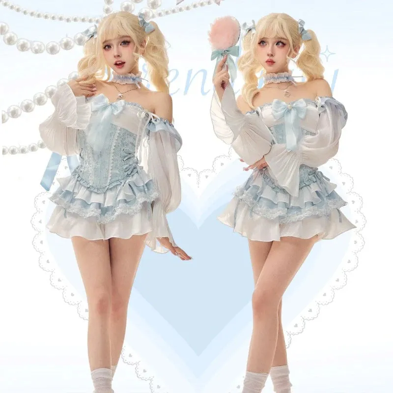 Blue Babydoll Ruffled Outfit Set