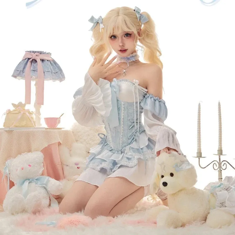 Blue Babydoll Ruffled Outfit Set