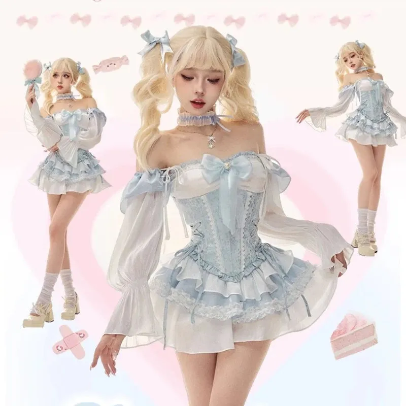 Blue Babydoll Ruffled Outfit Set