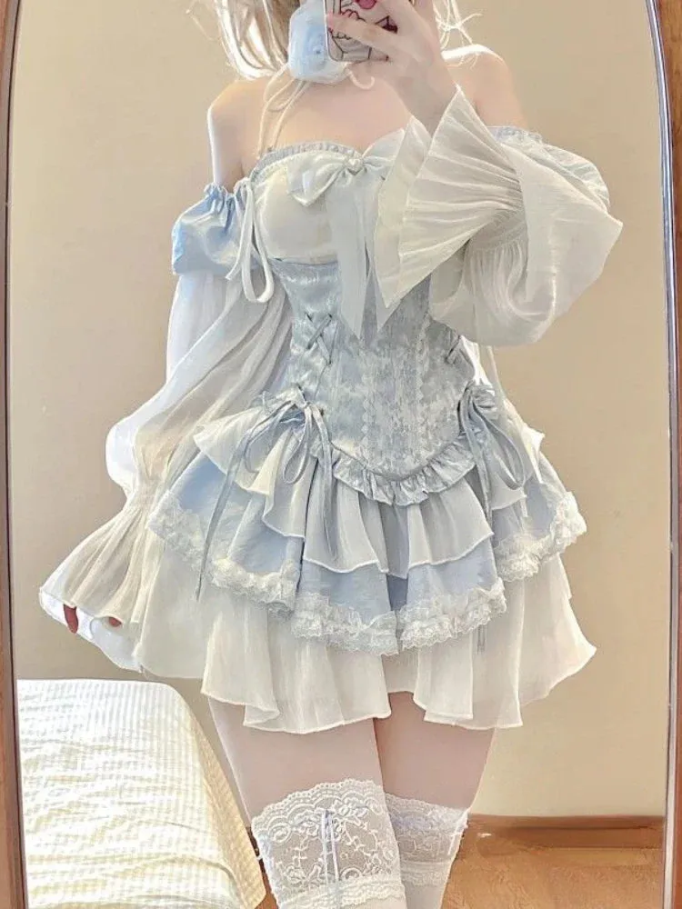 Blue Babydoll Ruffled Outfit Set