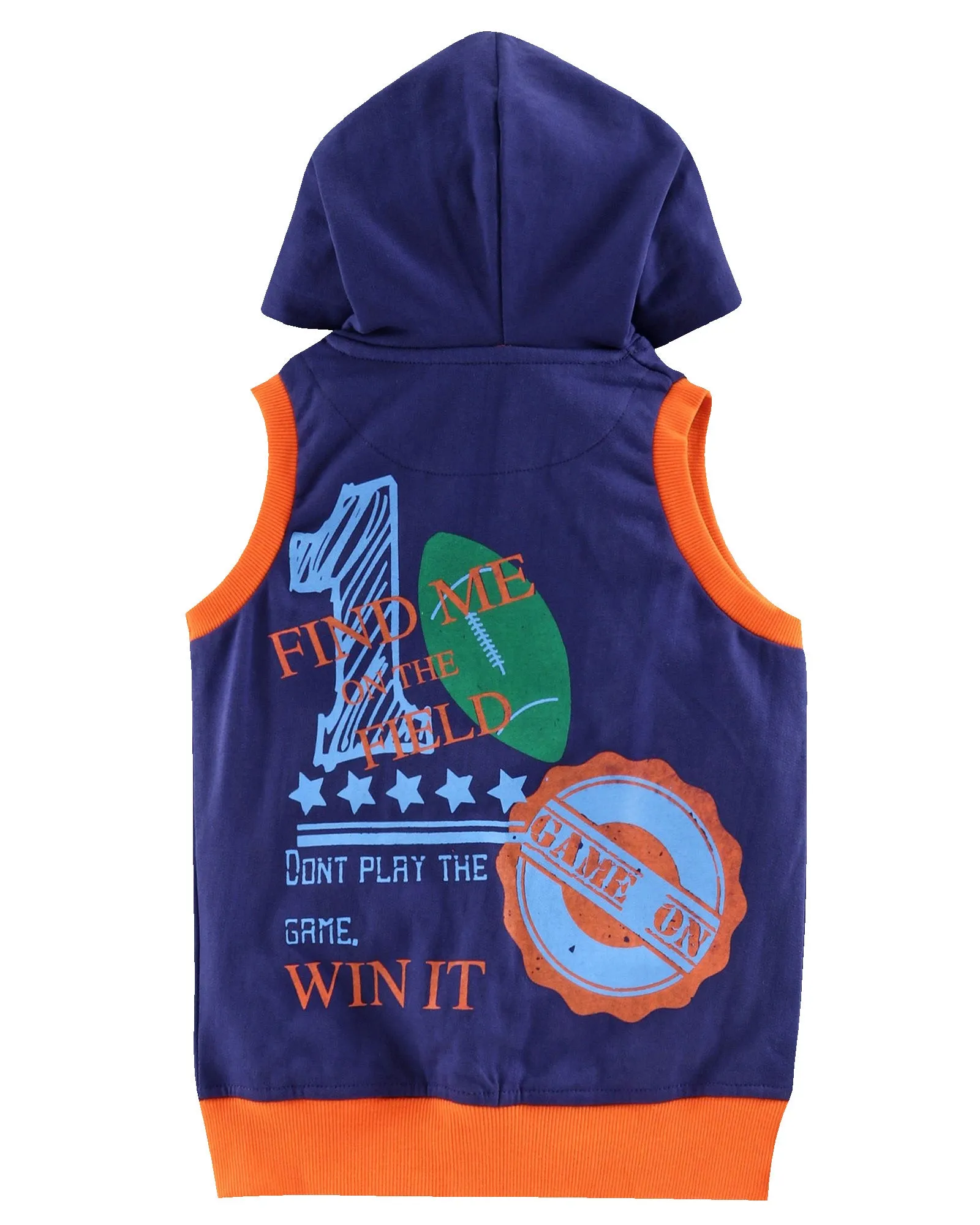 Boys Printed Front Open Sleeveless Hooded Sweatshirt Pack of 2