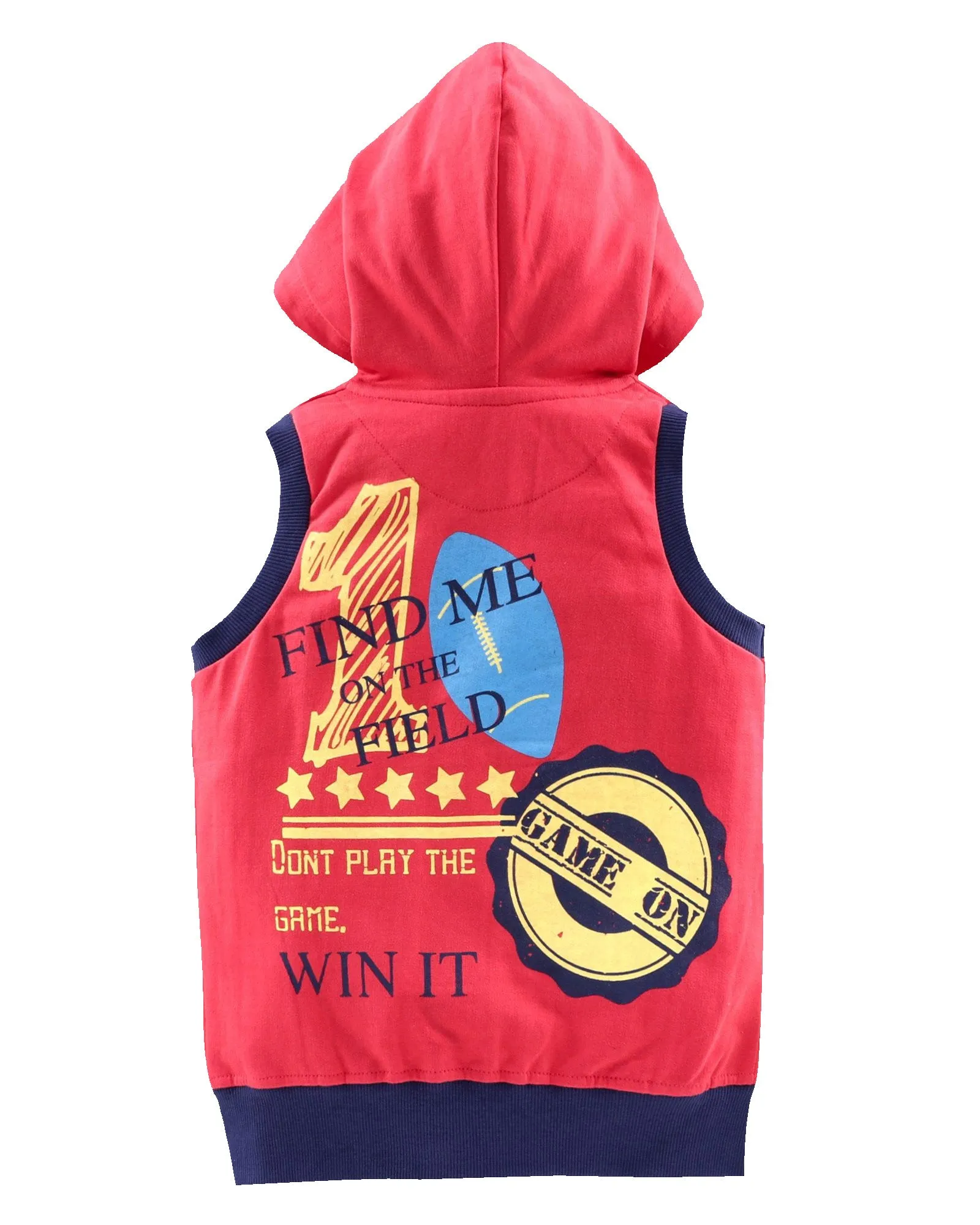 Boys Printed Front Open Sleeveless Hooded Sweatshirt Pack of 2