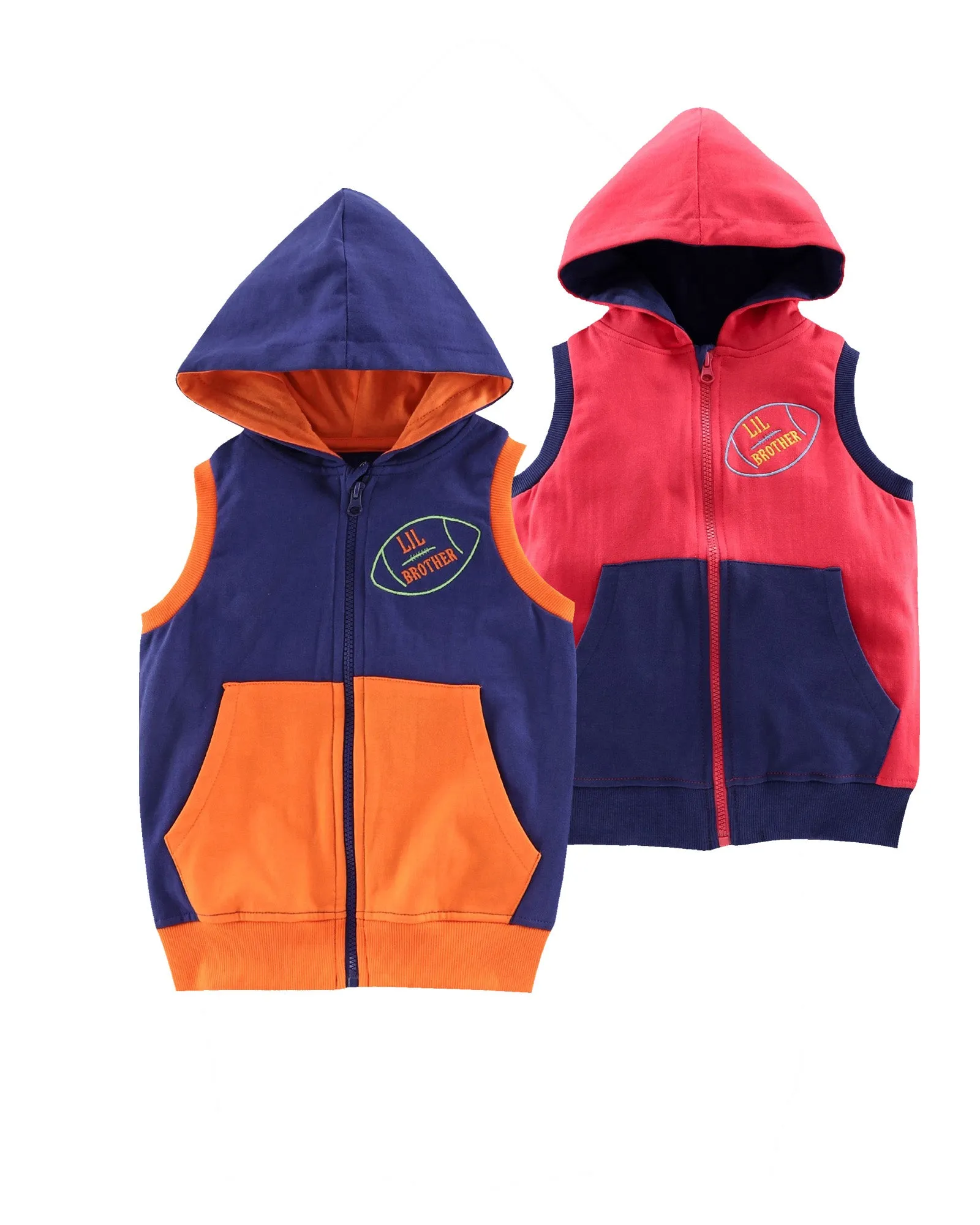 Boys Printed Front Open Sleeveless Hooded Sweatshirt Pack of 2