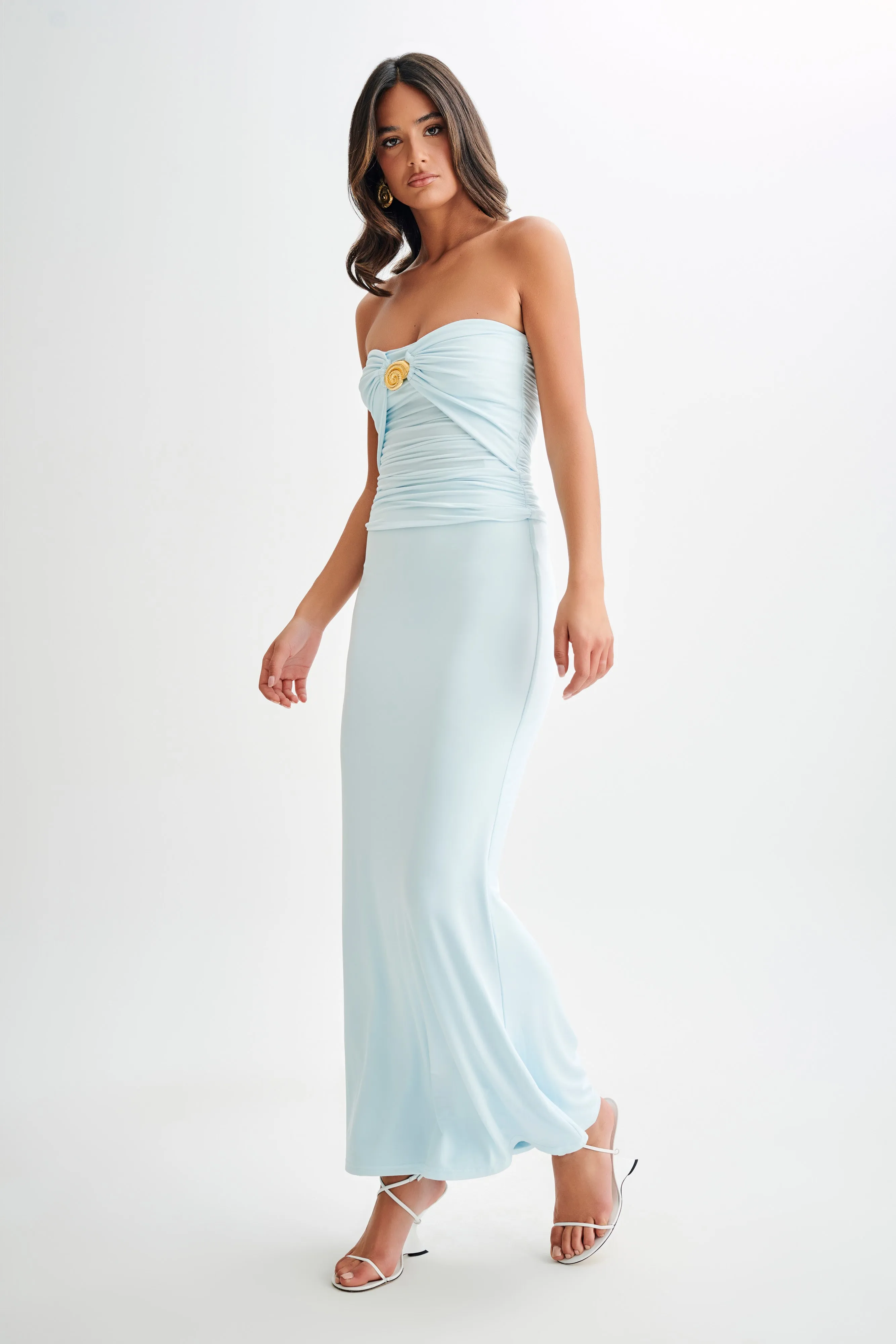 Bruna Slinky Fishtail Maxi Skirt - Sky Blue