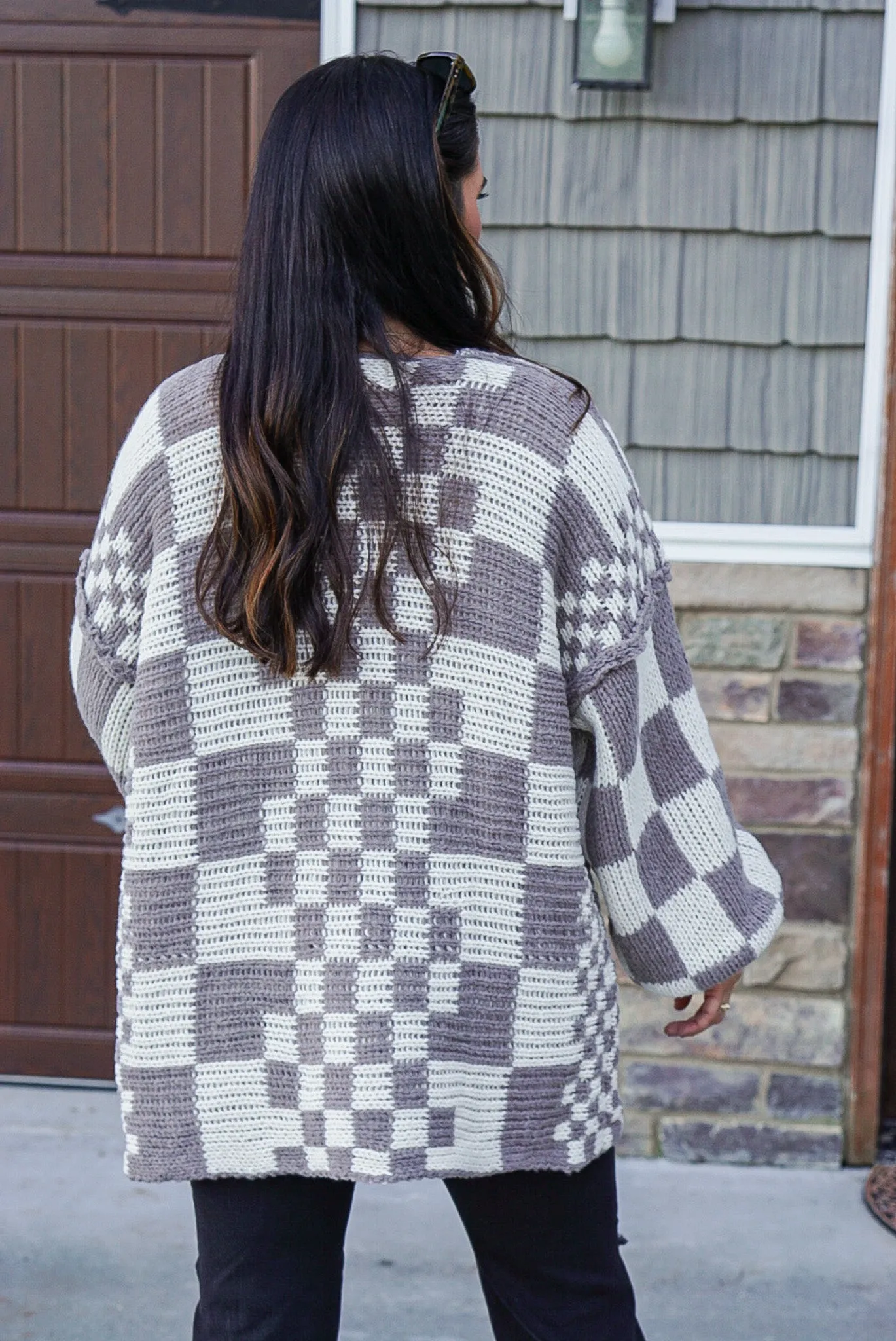 Cozy Days Grey Checkered Cardigan