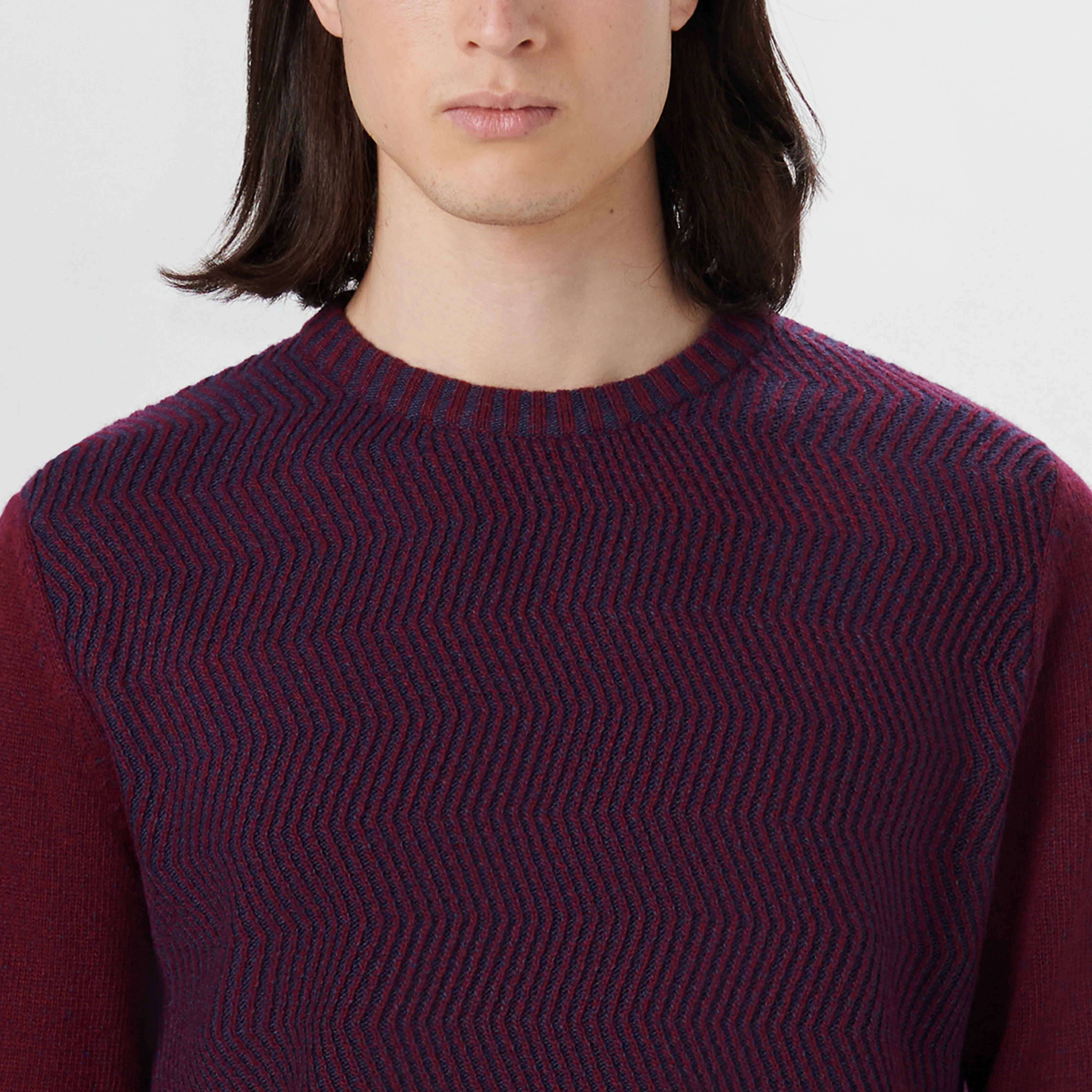 Crew Neck Herringbone Jacquard Sweater