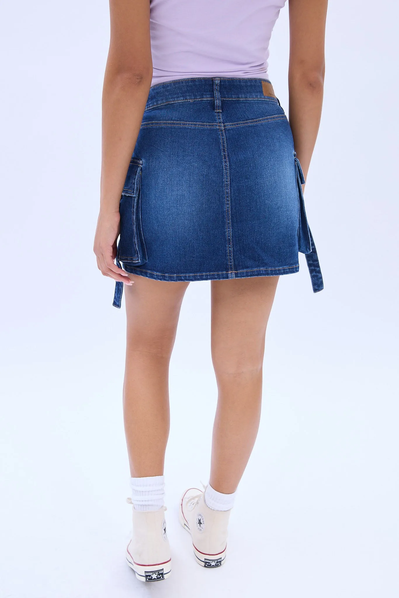 Denim Cargo Mini Skirt