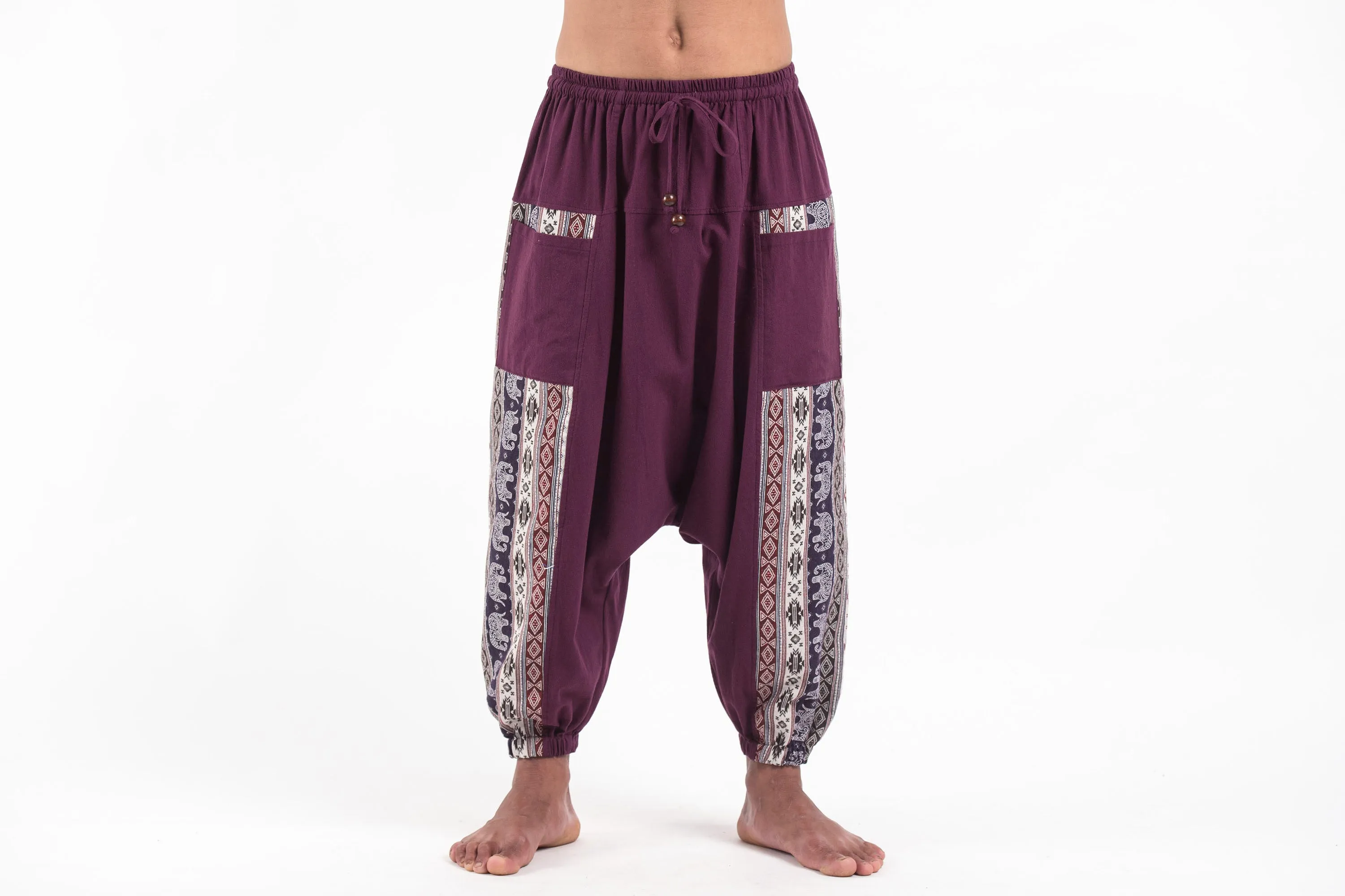 Elephant Aztec Cotton Men's Harem Pants in Purple