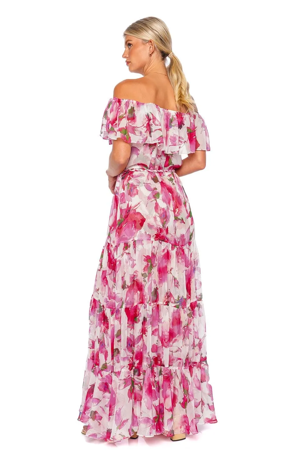 Estella Garden Fuchsia Off Shoulder Maxi Dress