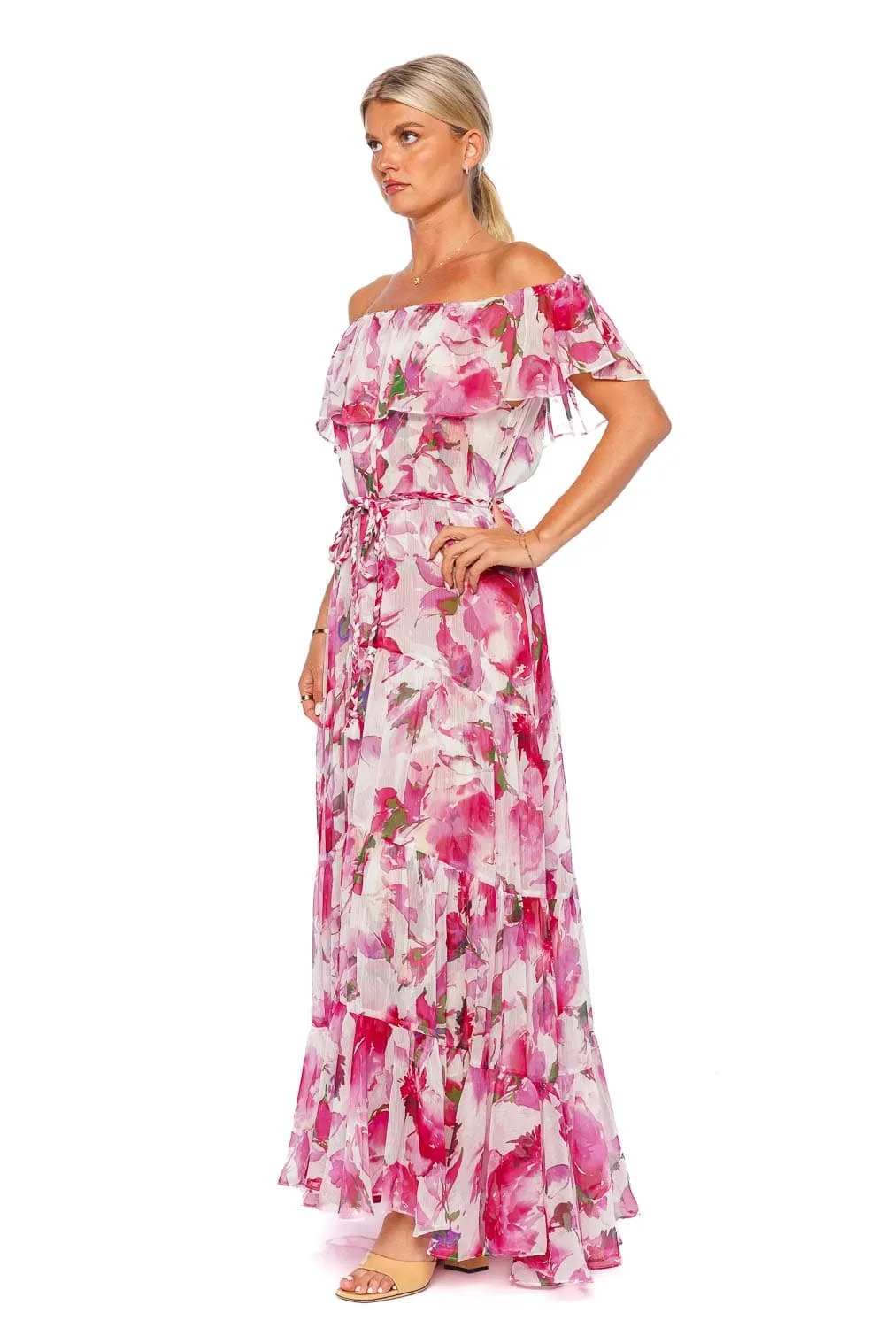 Estella Garden Fuchsia Off Shoulder Maxi Dress