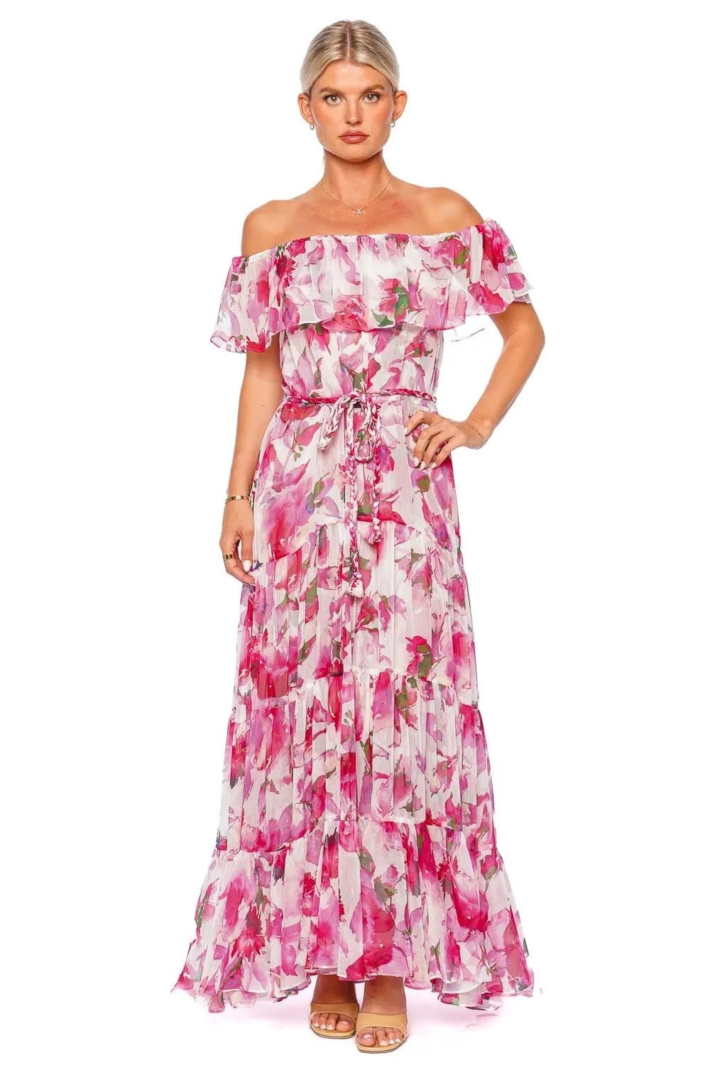 Estella Garden Fuchsia Off Shoulder Maxi Dress