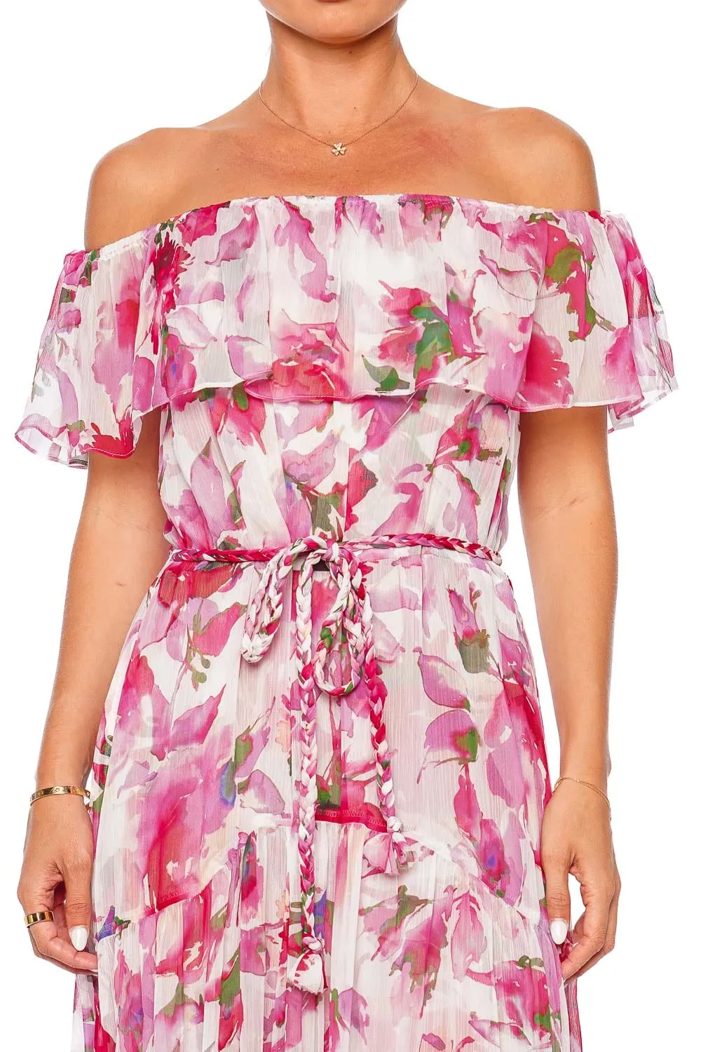 Estella Garden Fuchsia Off Shoulder Maxi Dress