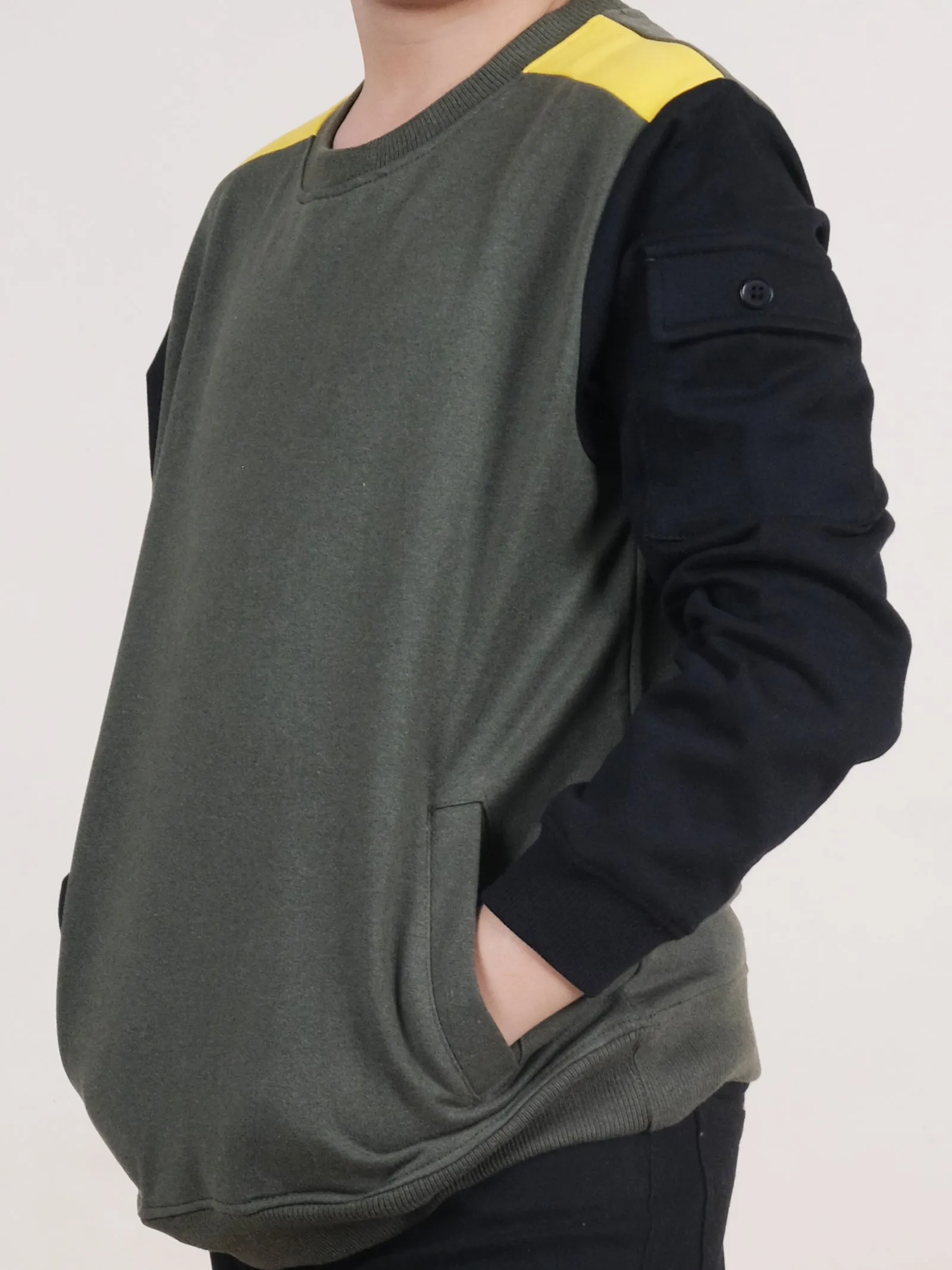 Fleece Colour Block Cut & Sew Sweatshirt With Pocket On Sleeve