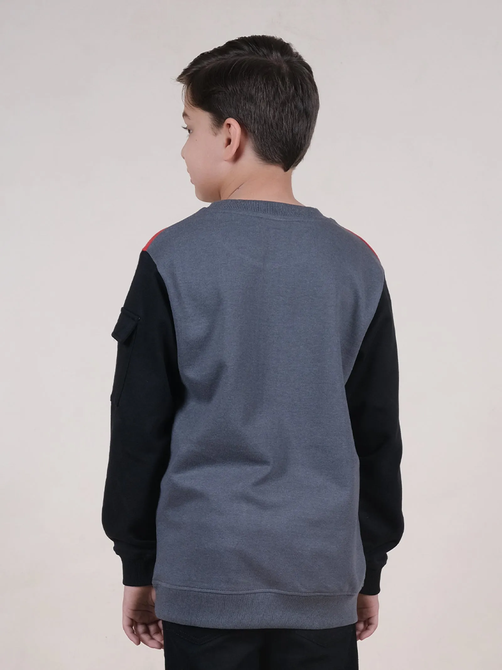 Fleece Colour Block Cut & Sew Sweatshirt With Pocket On Sleeve