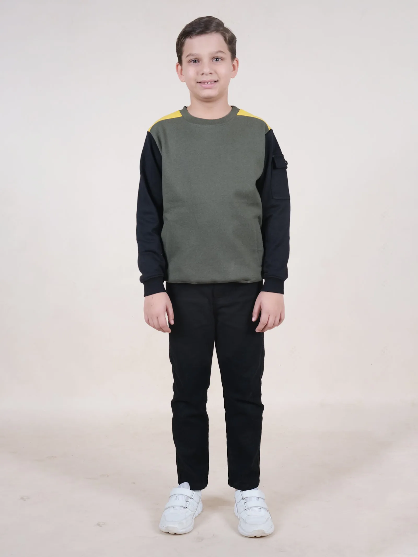 Fleece Colour Block Cut & Sew Sweatshirt With Pocket On Sleeve