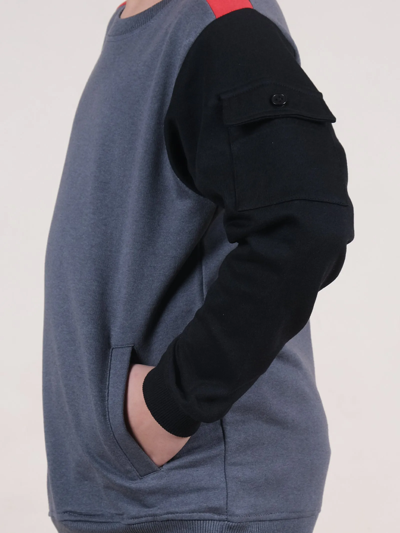 Fleece Colour Block Cut & Sew Sweatshirt With Pocket On Sleeve