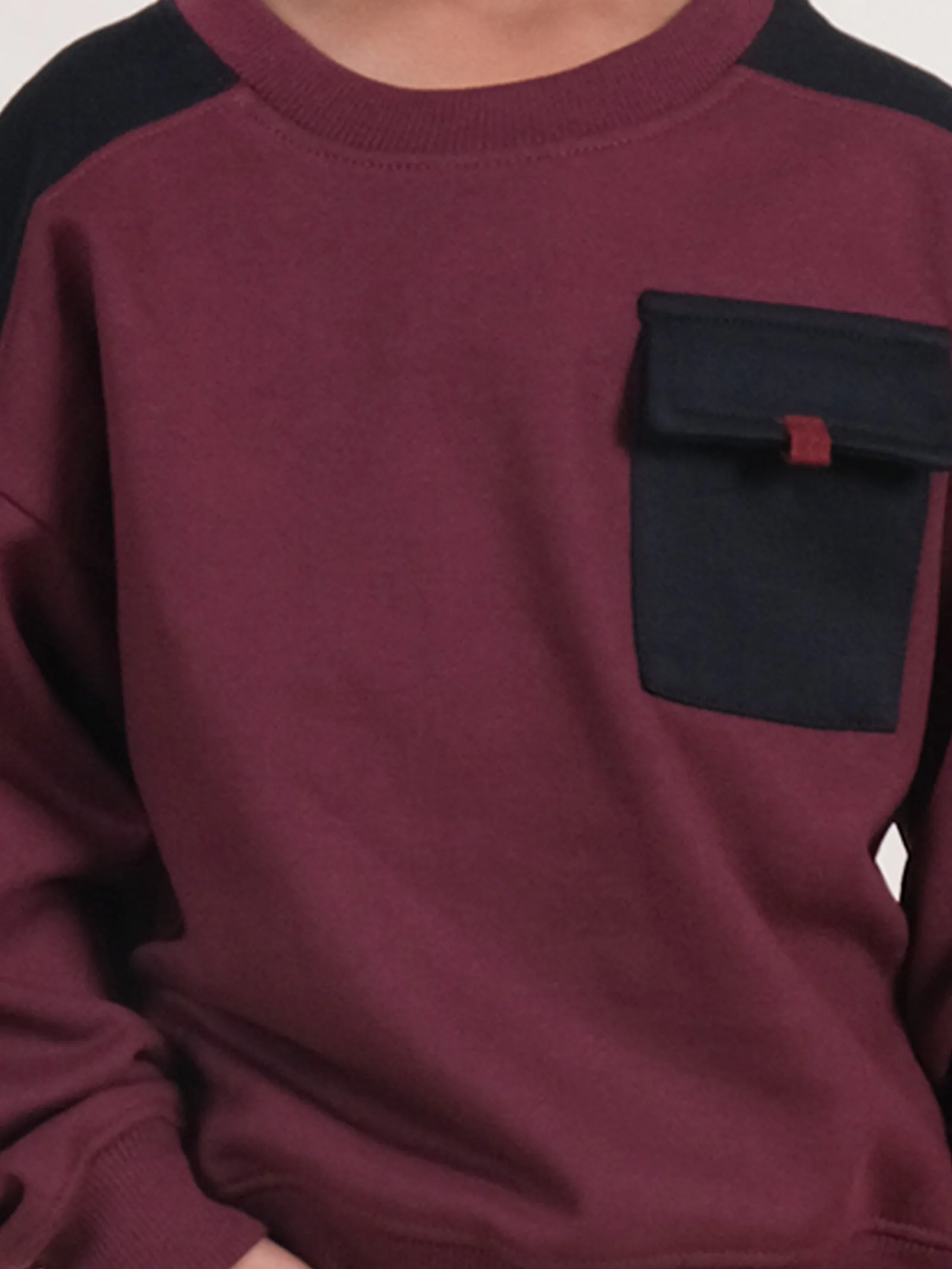 Fleece Drop Shoulder Colour Block Cut & Sew Sweatshirt With Pocket