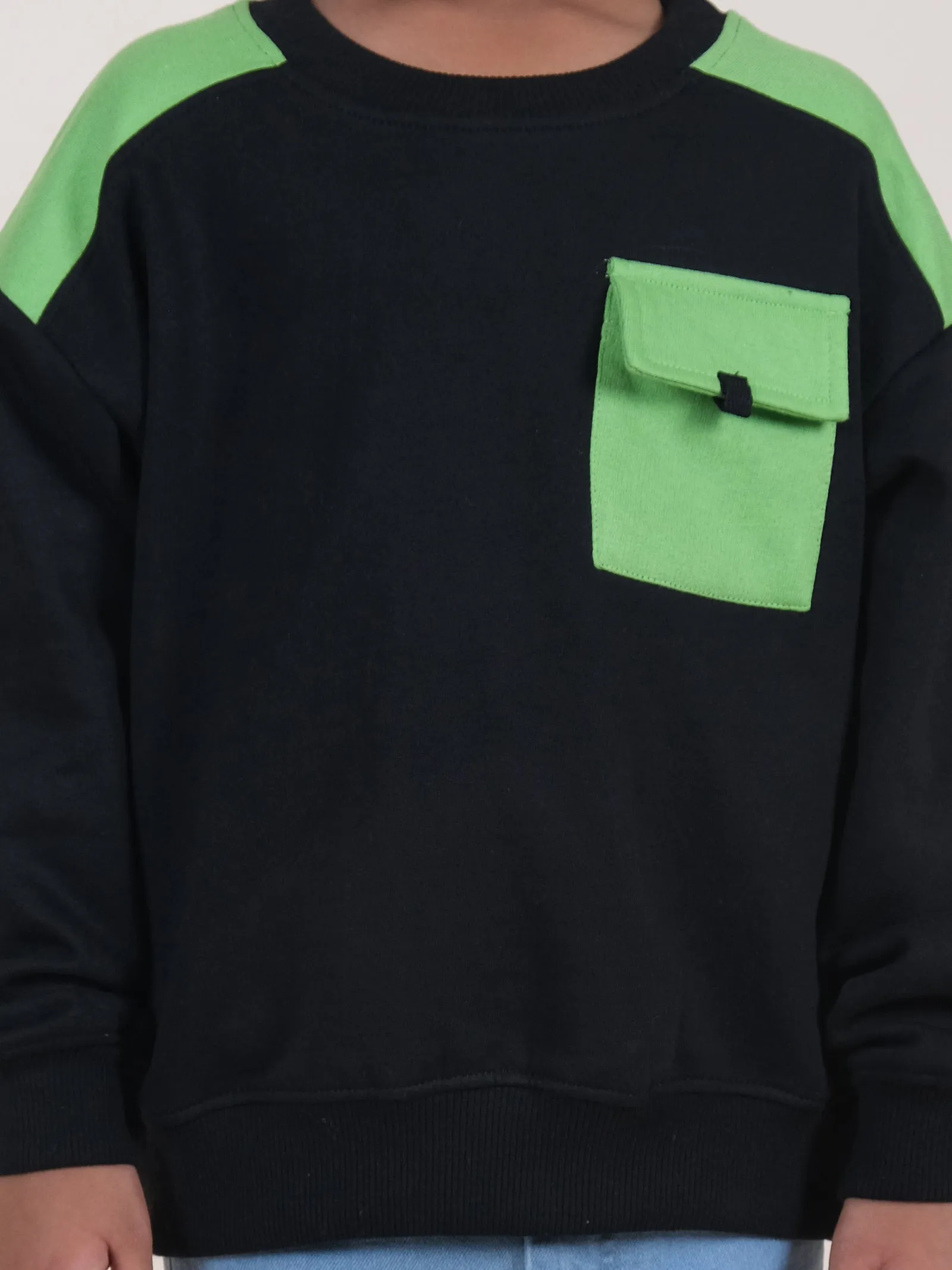 Fleece Drop Shoulder Colour Block Cut & Sew Sweatshirt With Pocket