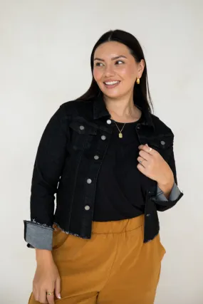 Frayed Denim Jacket in Black