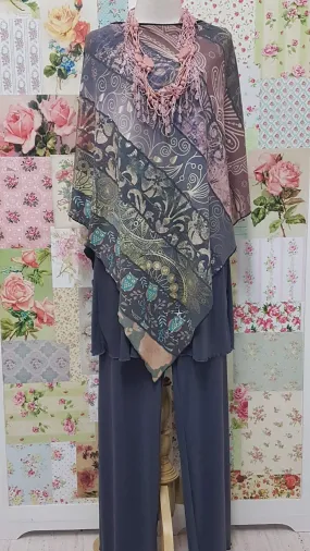 Grey Printed Poncho RS042