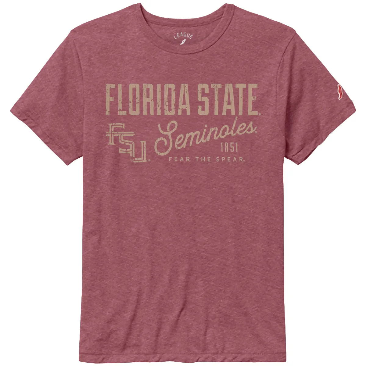 League Men's Florida State Seminoles/Stacked FSU Design Tri-blend Short Sleeve T-shirt - Heathered Garnet