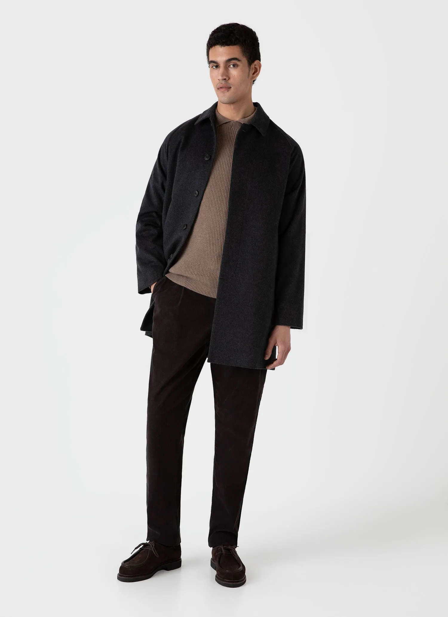 Men's Cashmere Car Coat in Charcoal Melange