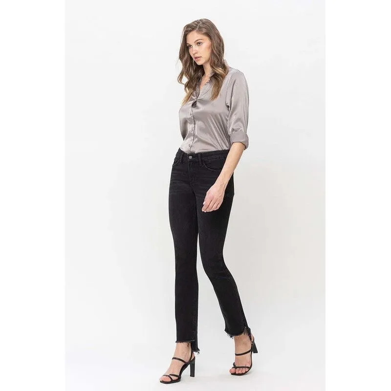 Mid Rise Step Hem with Slit Straight Jeans