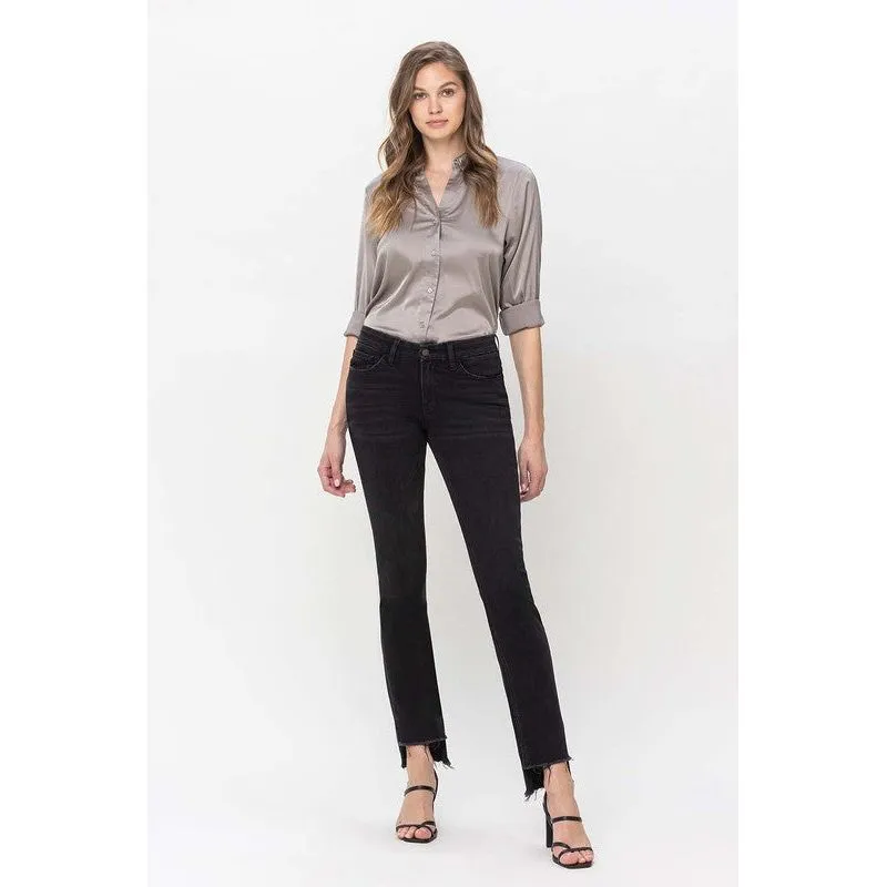 Mid Rise Step Hem with Slit Straight Jeans