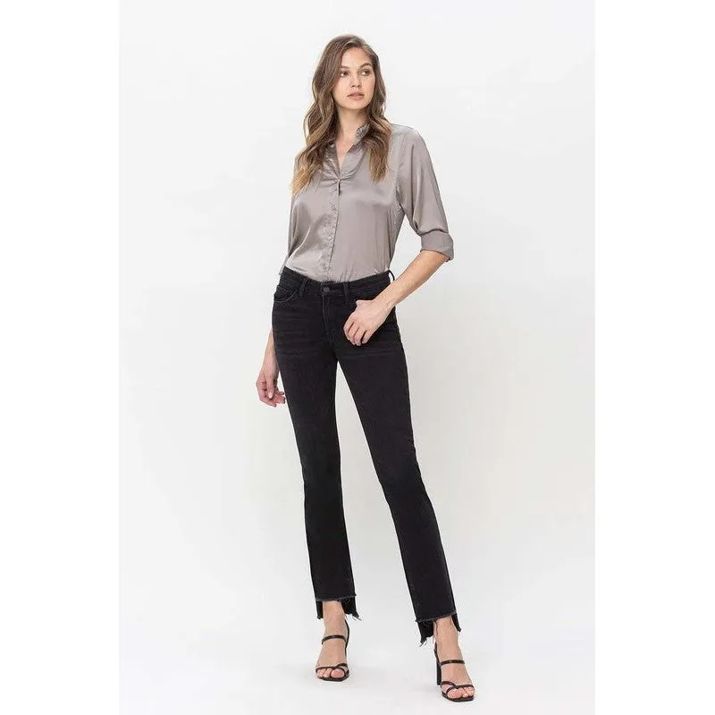 Mid Rise Step Hem with Slit Straight Jeans