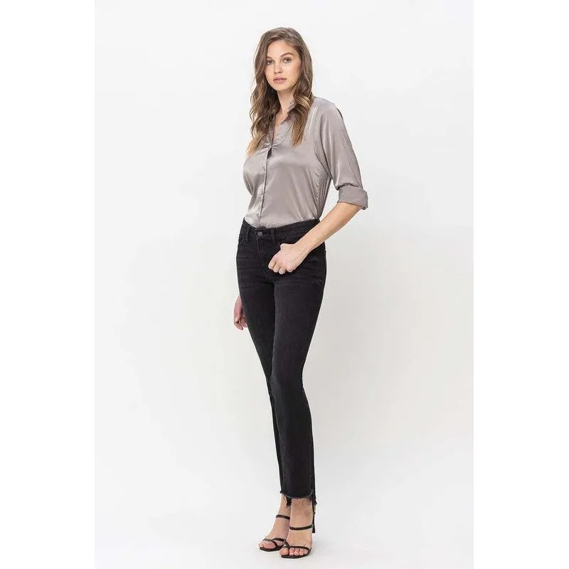 Mid Rise Step Hem with Slit Straight Jeans