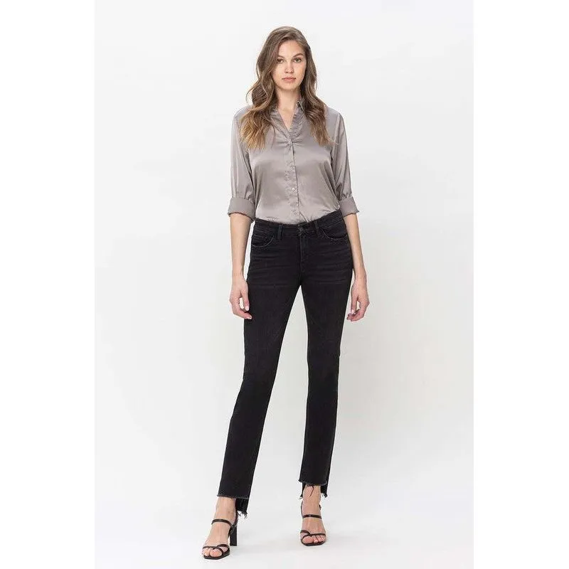 Mid Rise Step Hem with Slit Straight Jeans