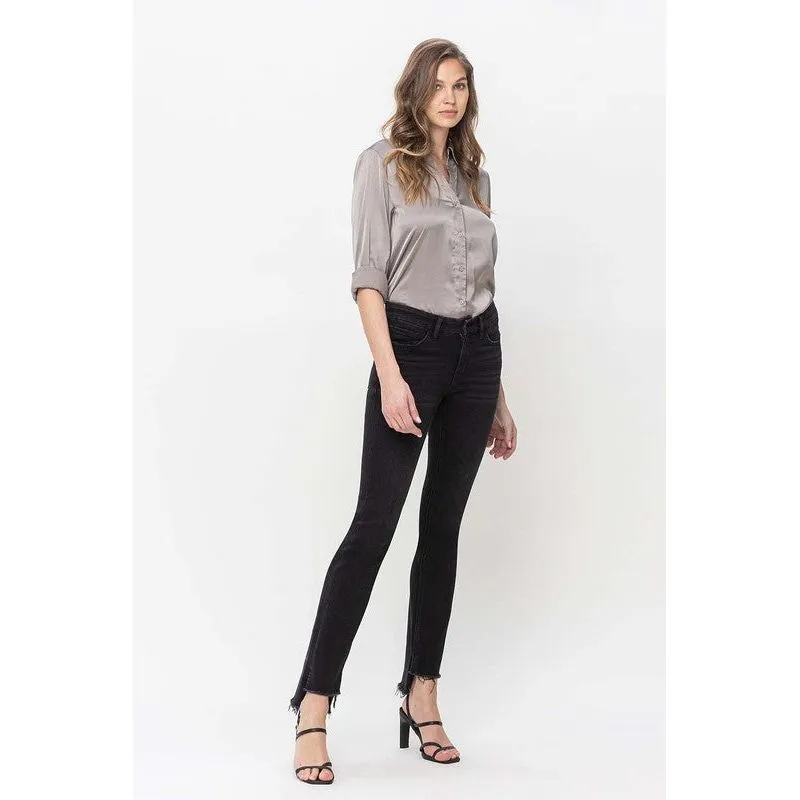 Mid Rise Step Hem with Slit Straight Jeans