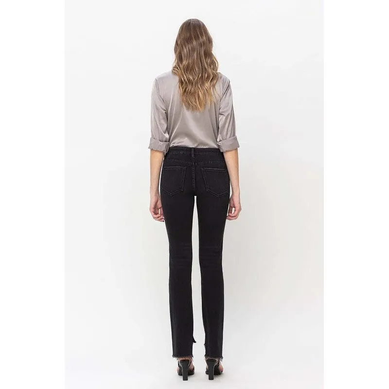 Mid Rise Step Hem with Slit Straight Jeans