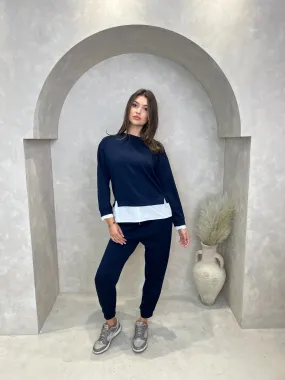 Navy Contrast Hem Sweatshirt