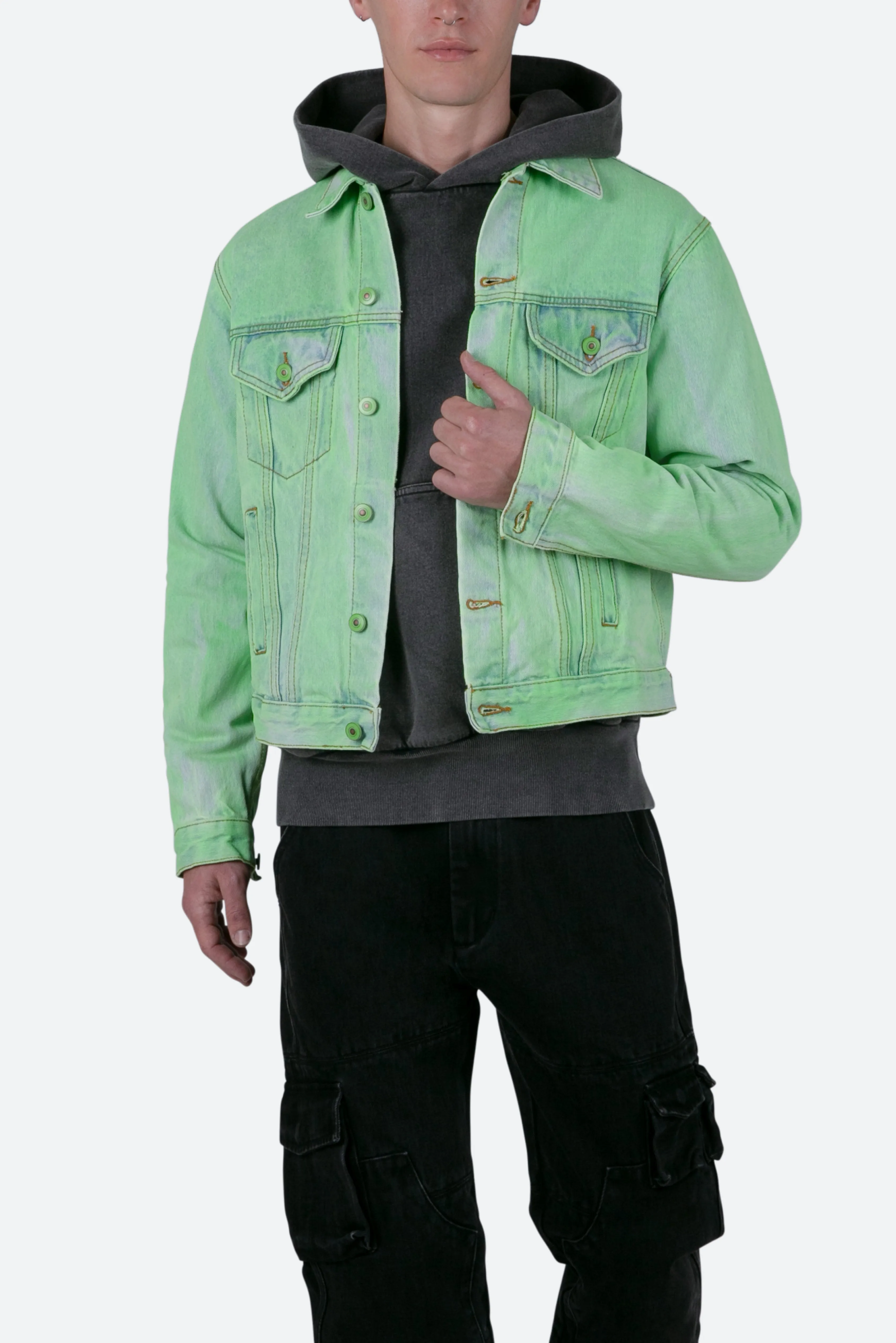 Painted Denim Trucker Jacket - Green