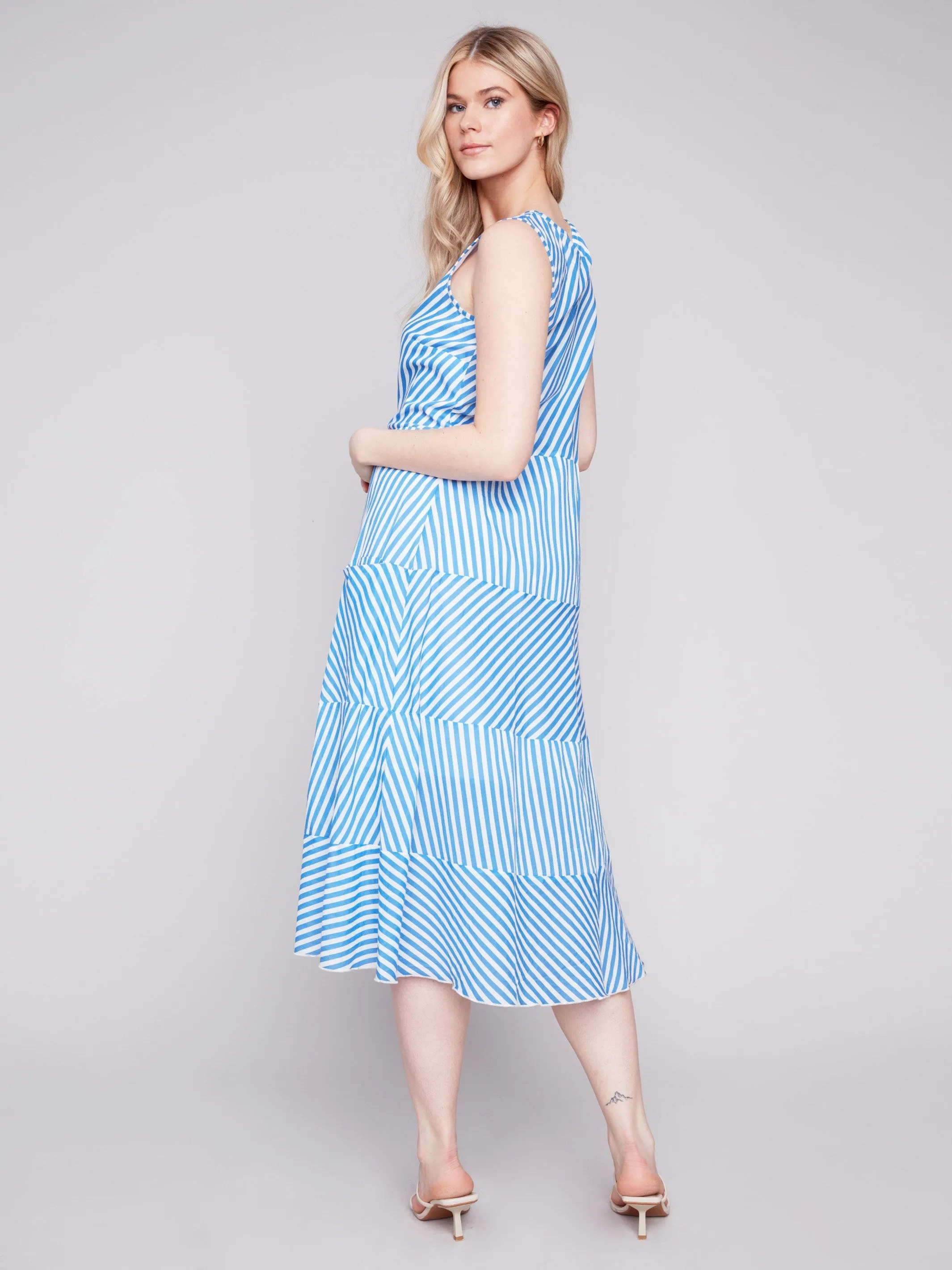 Printed Sleeveless Cotton Voile Dress - Blue