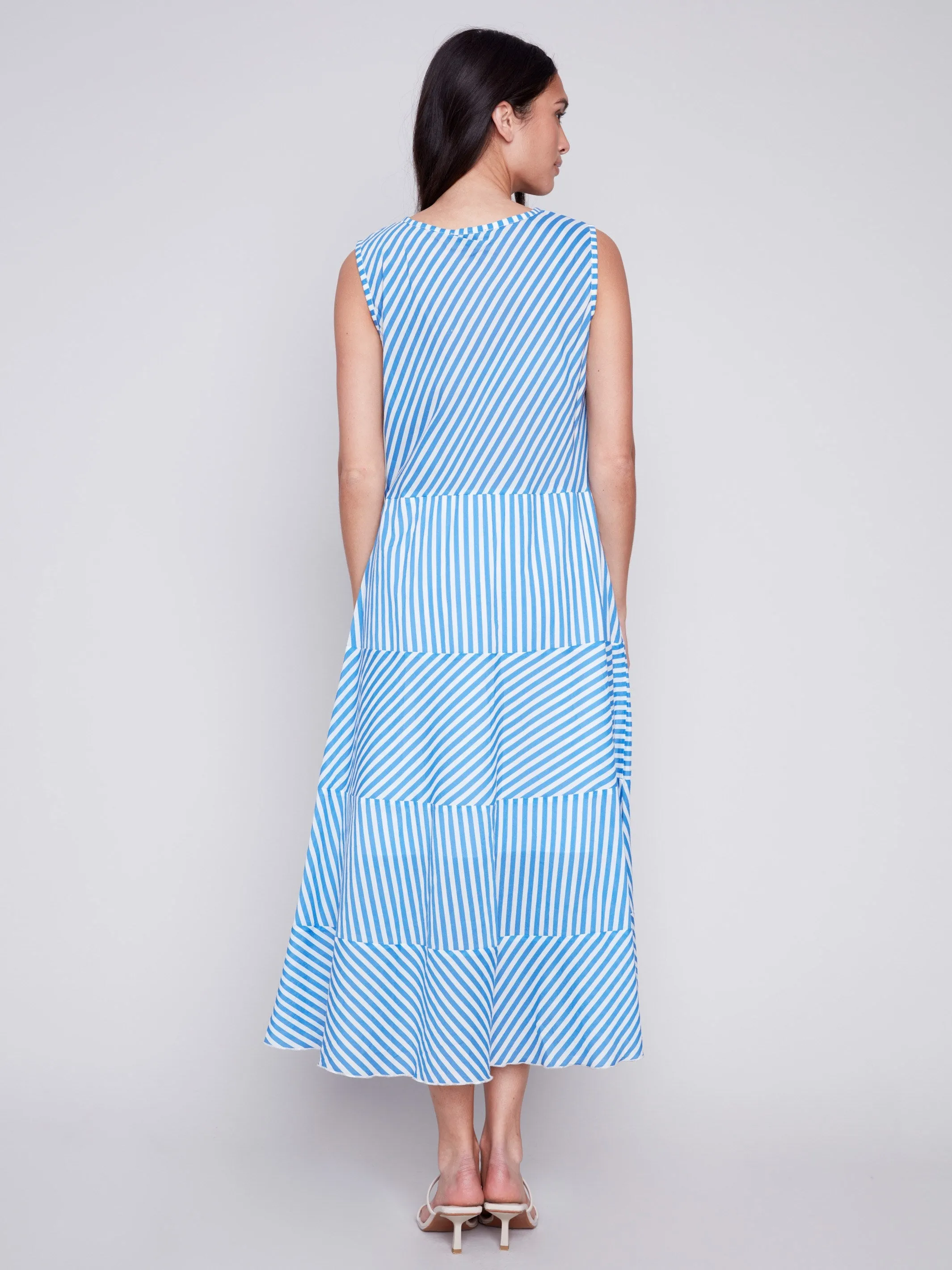 Printed Sleeveless Cotton Voile Dress - Blue