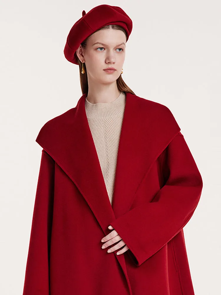 Red Mulberry Silk Wool Lapel Coat