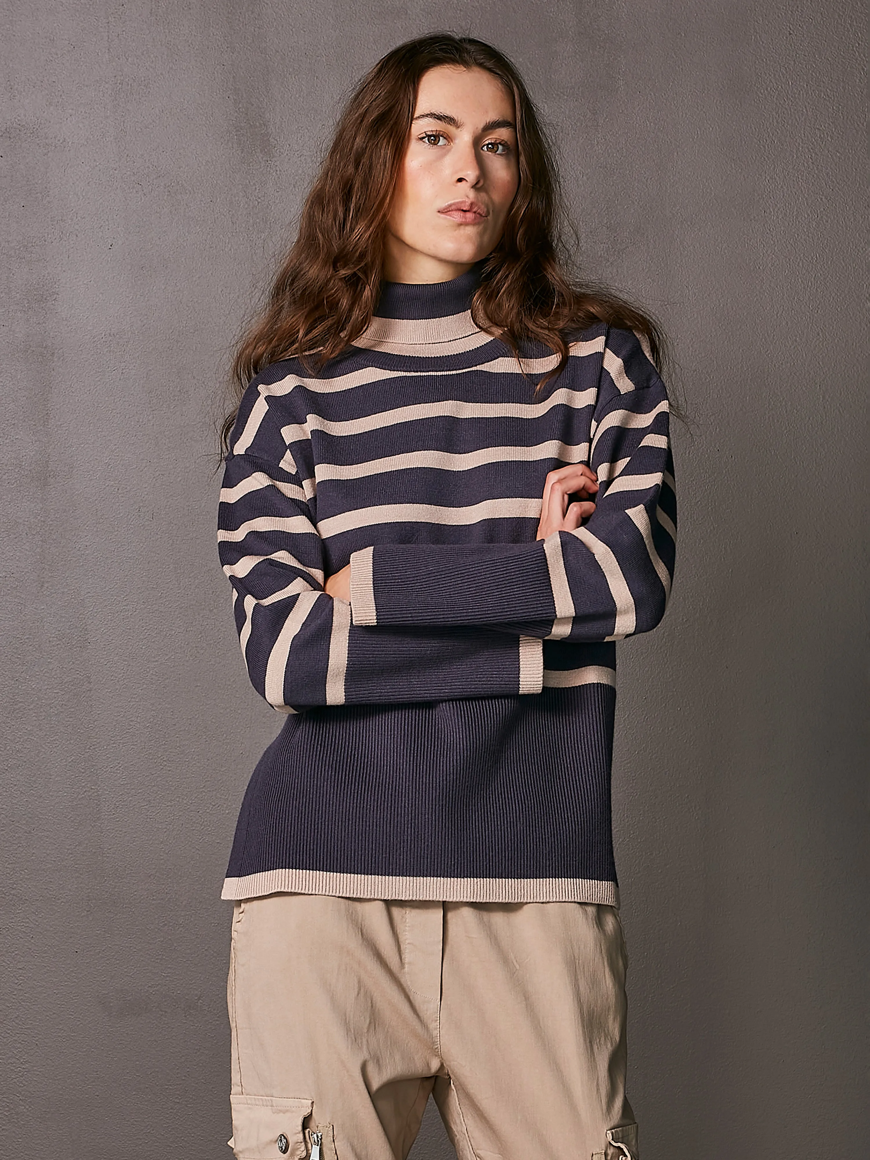 TACHA knitted blouse with stripes - Classic Navy Mix